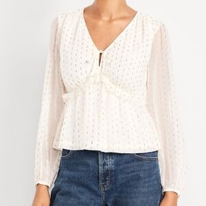 Waist Defined Ruffle Trim Dot Shirt Size L